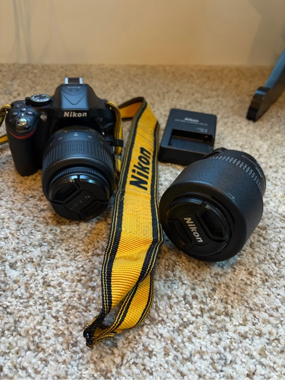 Nikon digital camera D5200 DSLR Camera Kit in Black and Yellow Strap